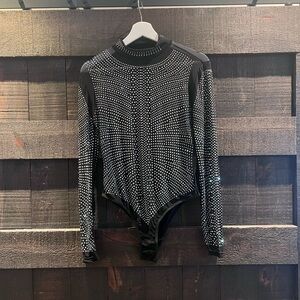 SHEIN Black Rhinestone Bodysuit NWT